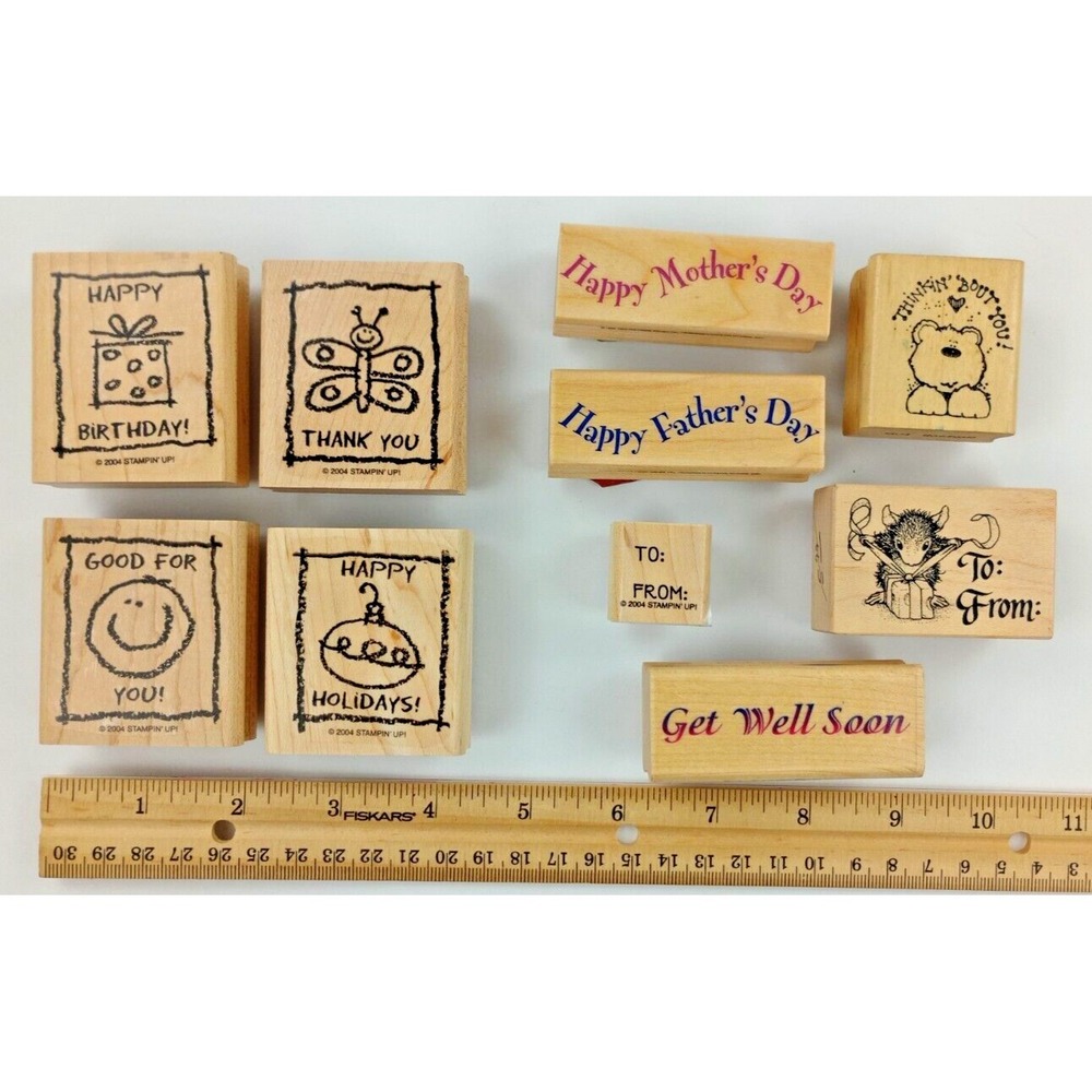 Lot of 10 Stamps Stampin' Up Rubber Wooden Scrapbooking‎ Cards Crafts Gifts Kids